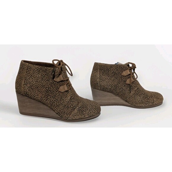 Toms Womens 8.5 Shoes Kala Wedge Bootie Ortholite Tan Mini Cheetah Suede NEW NWT - Picture 3 of 14